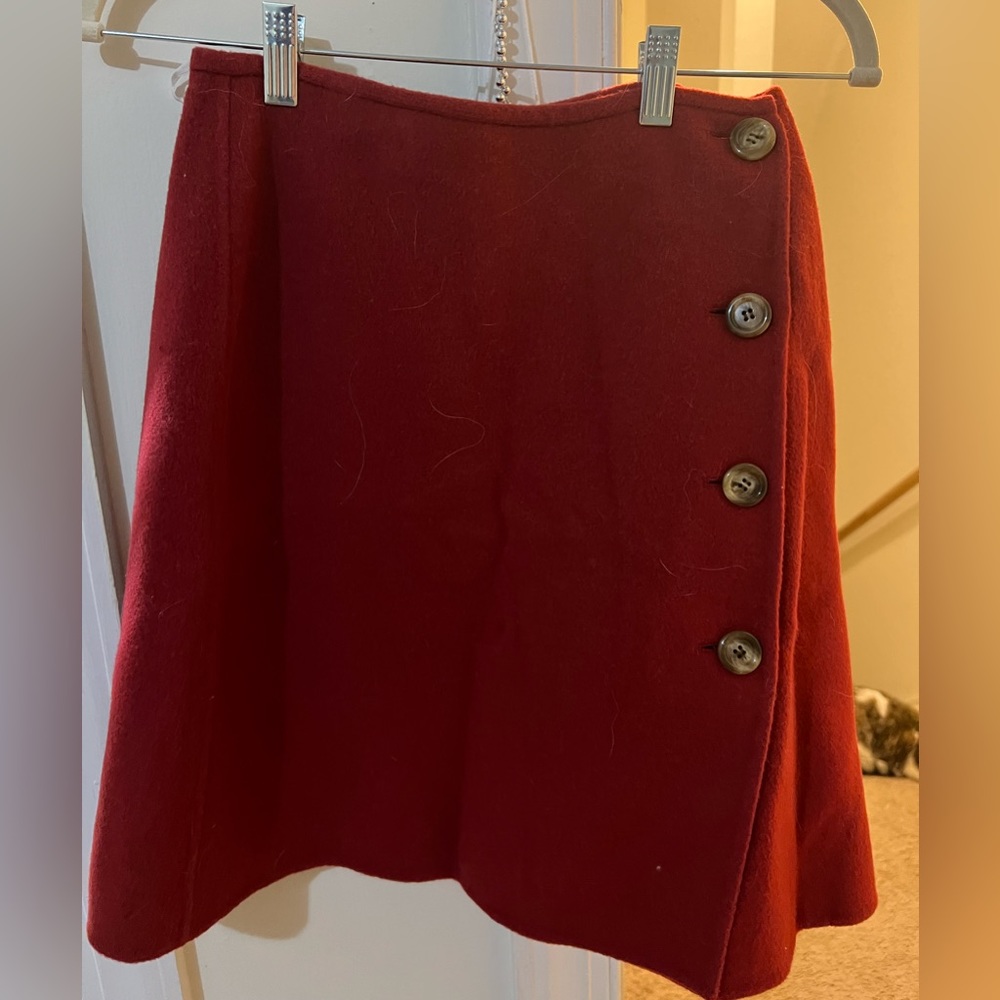 Red Wool Button Down Skirt